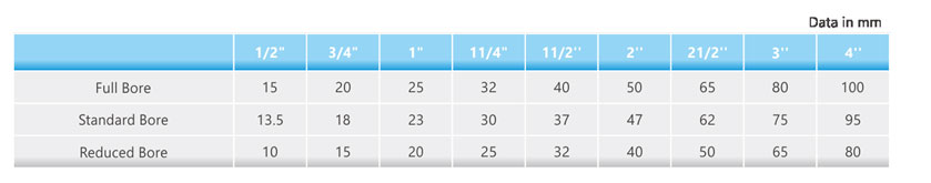 Bore sizes for ball valves