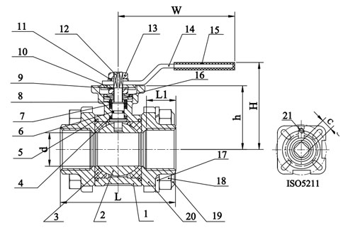 2 way 3 piece Stainless Steel Ball Valve Construction
