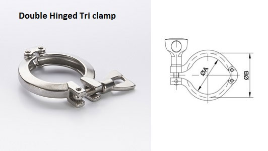Double Hinged Tri Clover Clamp Heavy Duty Grade 304